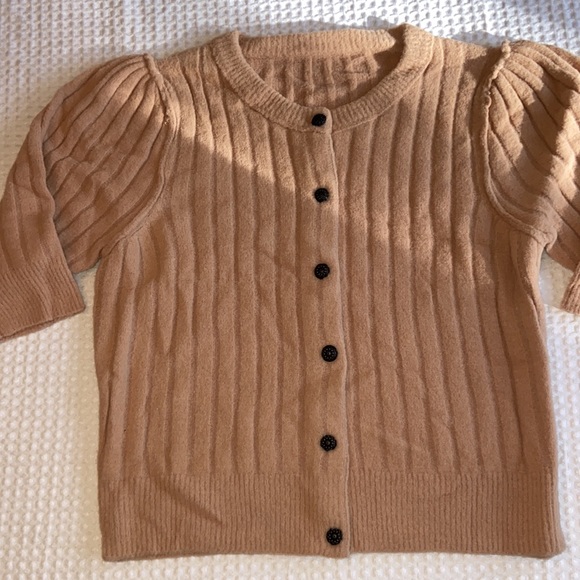 FREE PEOPLE SLOANE Short Elbow Sleeve Cardigan Size Small Peach Blush Pink NEW! - Picture 5 of 16